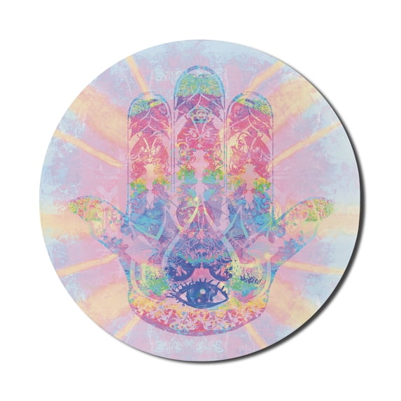 Hamsa Mouse Pad for Computers, Energy Flow Aura Inspired Design Harmony Yoga Theme, Round Non-Slip Thick Rubber Modern Gaming Mousepad, 8" Round, Pale Pink Peach and Aqua, by Ambesonne