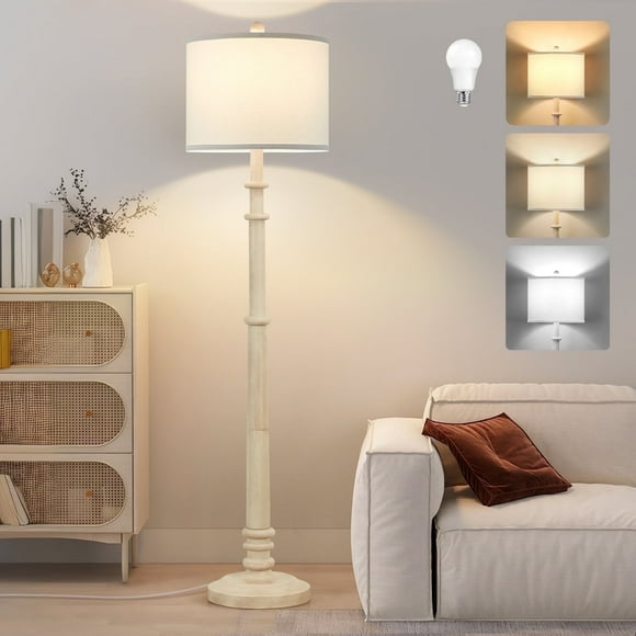 NATYSWAN Floor Lamps for Living Room,3-Way Dimmable Standing Lamps with White Linen Shade,60" Vintage Tall Pole Light for Reading, Bedroom,Bulb Included