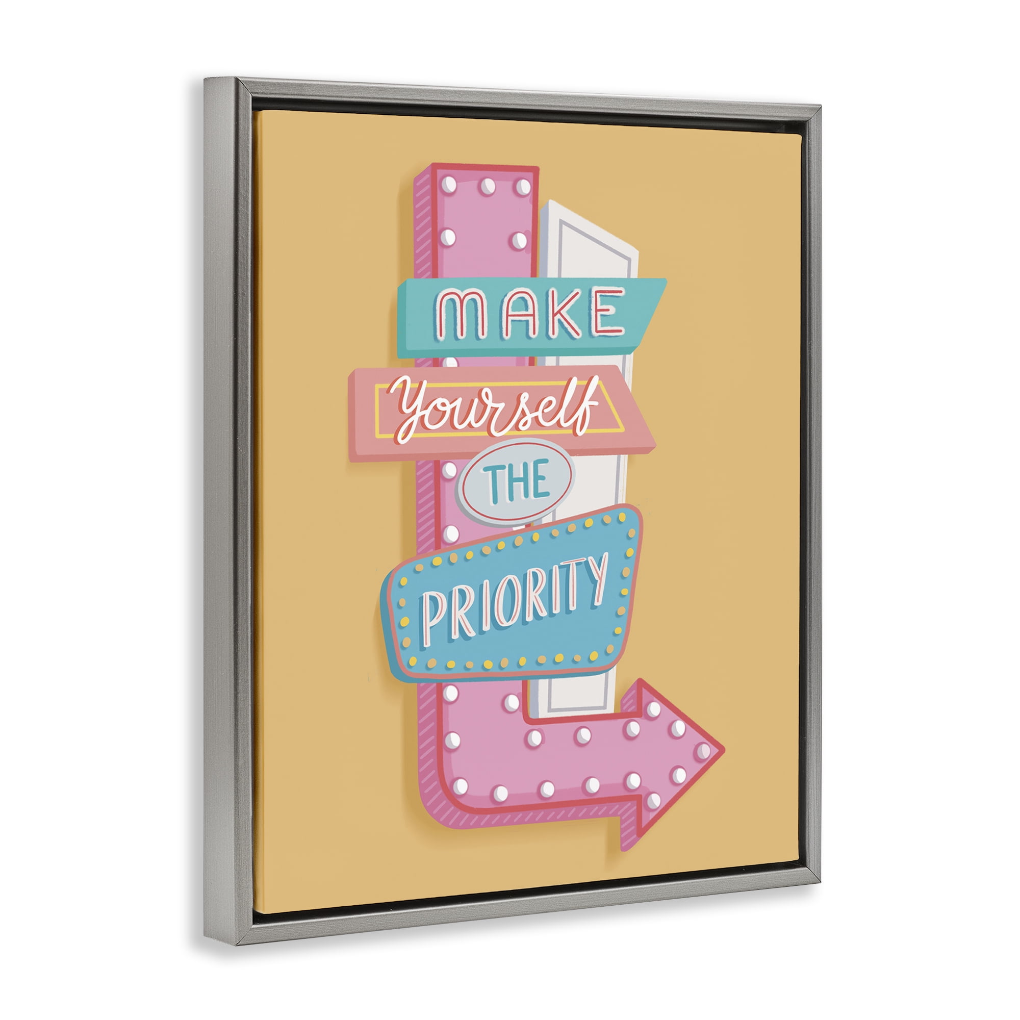 Stupell Industries Make Yourself The Priority Text & Numbers Painting Gray Floater Framed Canvas Art Print Wall Art, 25 x 31