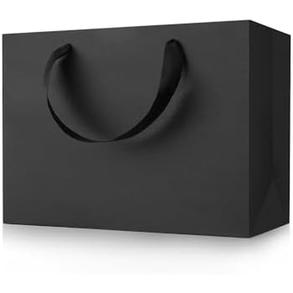 Medium Large Black Gift Bags: 12.6x4x8.7 Inch 5pcs Black Paper Bags Bulk For Party Shopping Birthday Wedding (ML,5)