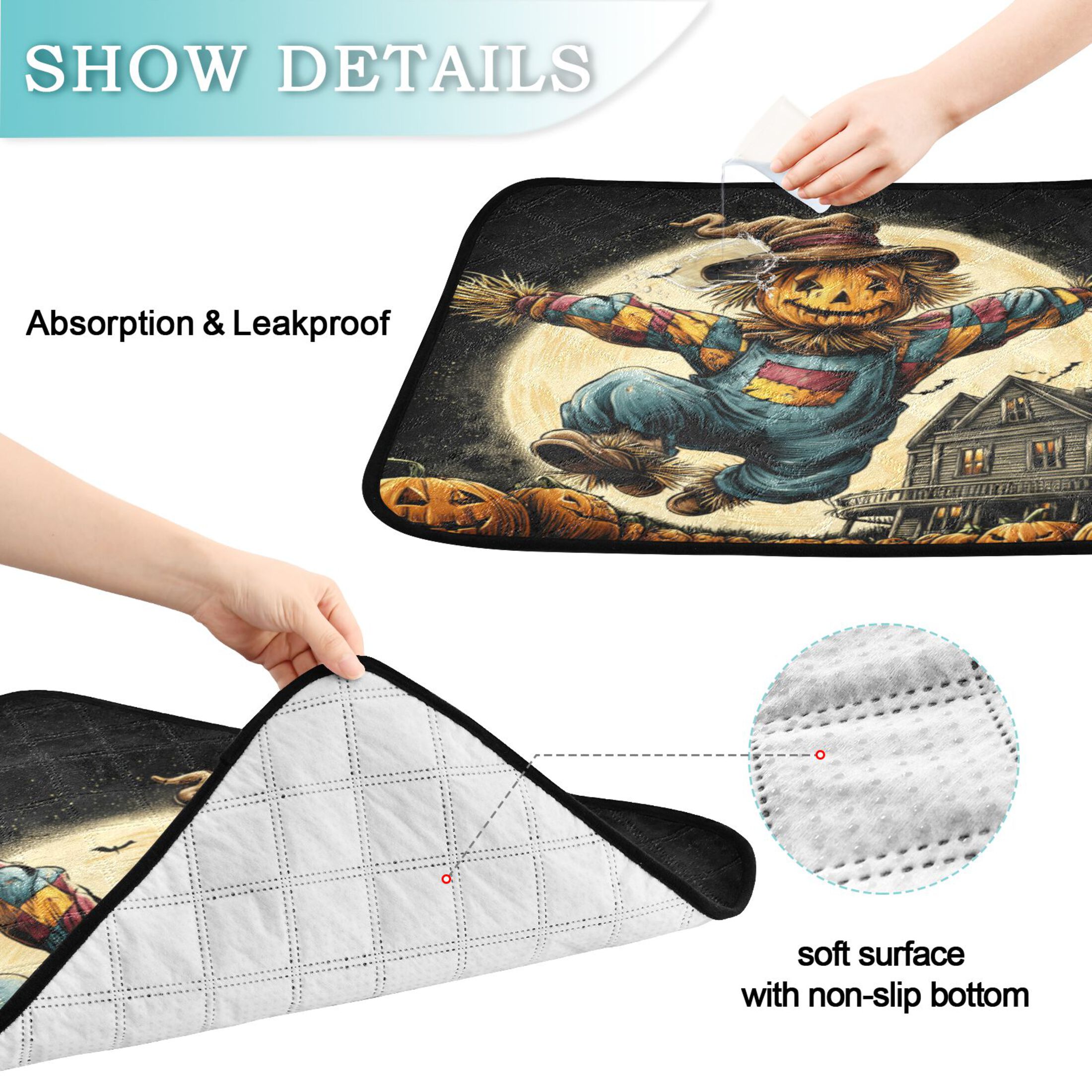 Qxltty Cute Scarecrow Cat litter Pads Pet Set of 2 Diaper Mats Center Anti-leakage Layer Absorbent Soft and Comfortable