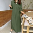 thumbnail image 1 of Gspmoly Robes d'Été, Robe Décontractée pour Femmes de Printemps et d'Été à Col en V en Coton et Lin Uni avec Poches à Manches Longues, Robes de Vacances pour Femmes en Liquidation, 1 of 7