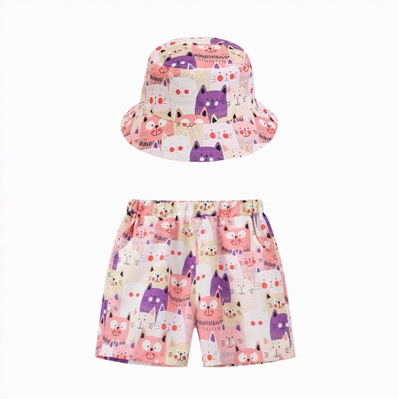 Hessimy Toddler Boy Summer Outfit Cartoon Print T-shirt Summer Clothes Short Set（Light Pink,10-12 Years)