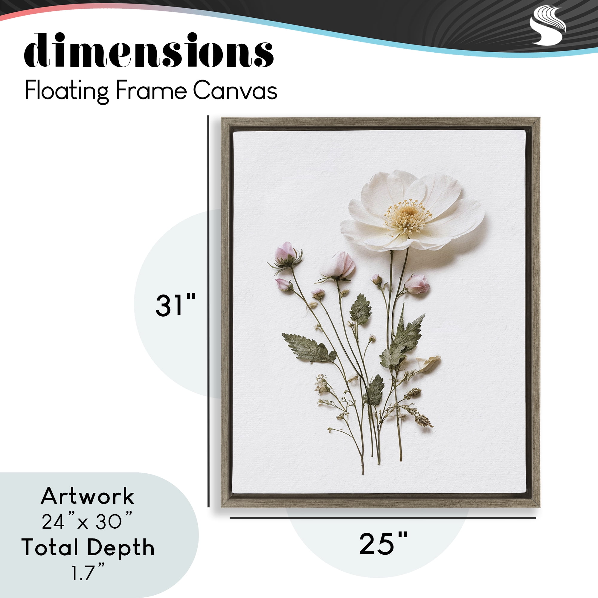 Simple Pressed Flowers Brown Framed Floater Canvas Wall Art, design by Lettered and Lined