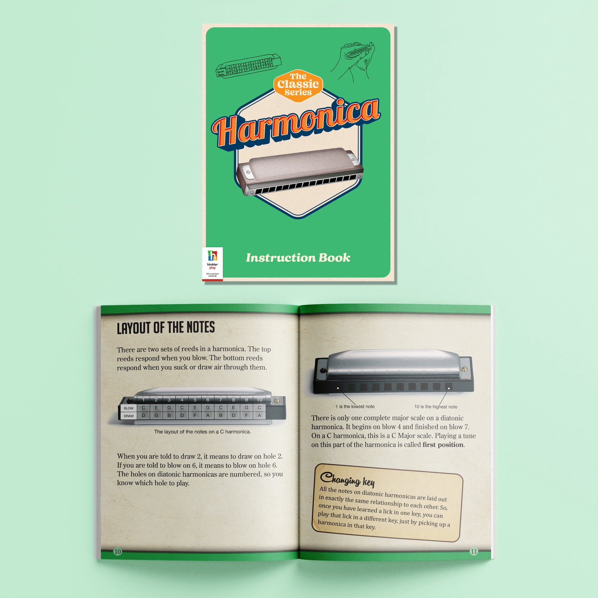 Hinkler: Retro Box - Learn Harmonica - Musical Kit, Instruction Book, Silver Blues Harmonica, Drawstring Bag, Beginners & Hobbyists, Kids-Teens-Adults