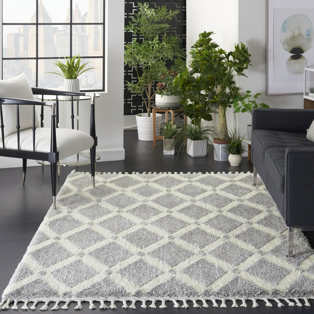 Nourison Diamond Trellis Shag Geometric Grey/Ivory Area Rug Walmart