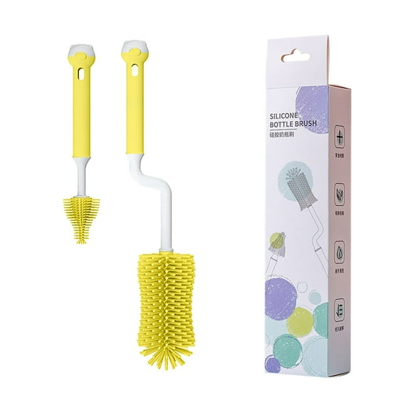 Hecteas Cleaning Brush,,Baby Bottle Brush Nipple Brush Soft Silicone Feeding Bottle Brush Cleaning Brushes 360 Rotatable Pacifier Brush Baby Bottle Cleaning Kit Travel Size (1X Brush Set-Yellow)
