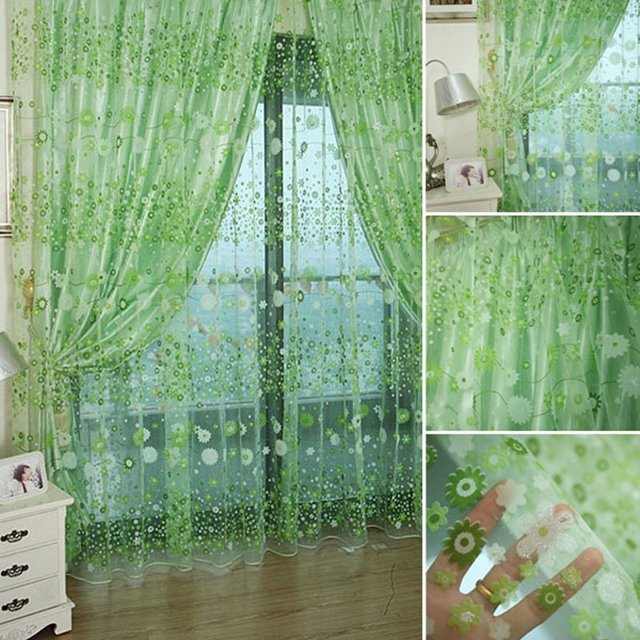 Beau 3 Couleurs Floral Voile Porte Fenêtre Rideau Drapé Panneau Pure Écharpe Valances