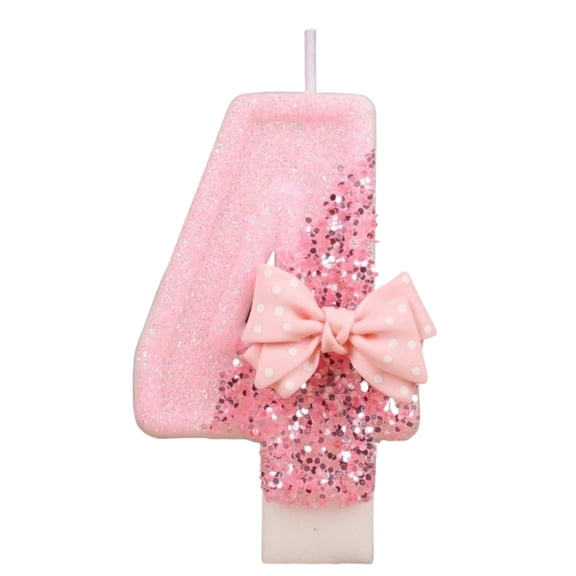Birthday Candle Number Pink Glitter with Bow Cartoon Creative Party Cake Topper Decoration, Glamorous Numeric Candle for Celebration, Dazzling Party Cake Decor