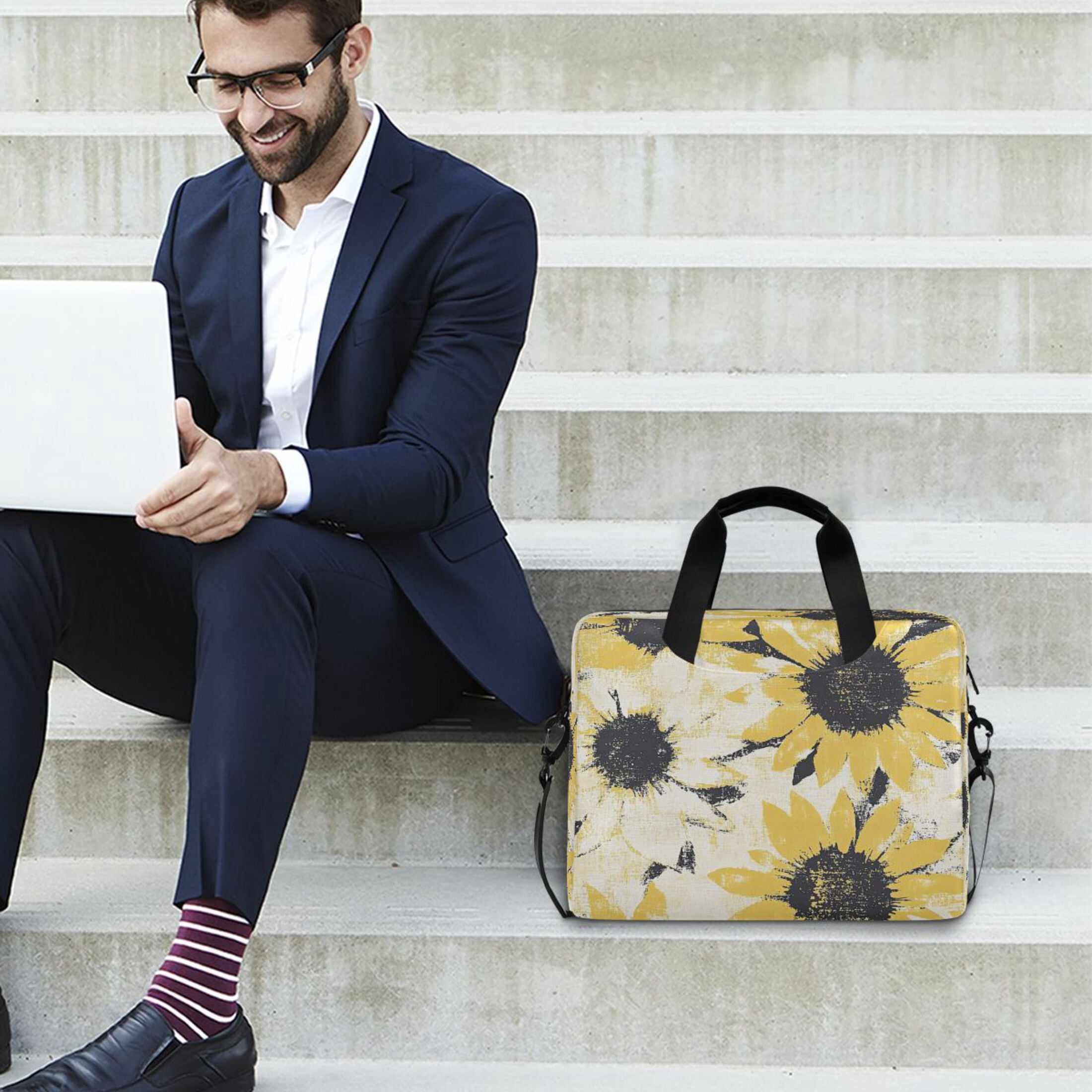 16" Laptop Tote Bag Laptop Sleeve Case Computer Briefcase for Work & Travel Yellow and White Sunflower
