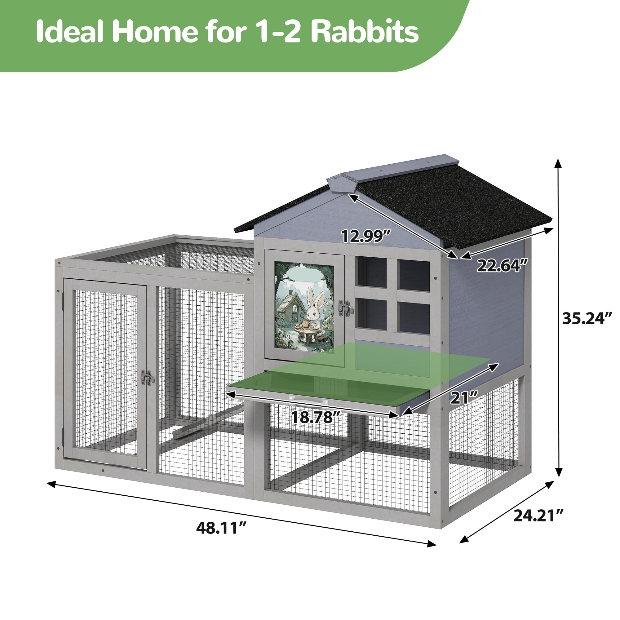 Coziwow Rabbit Hutch Small Animal Cage w/ Openable Roof Indoor&Outdoor, Gray