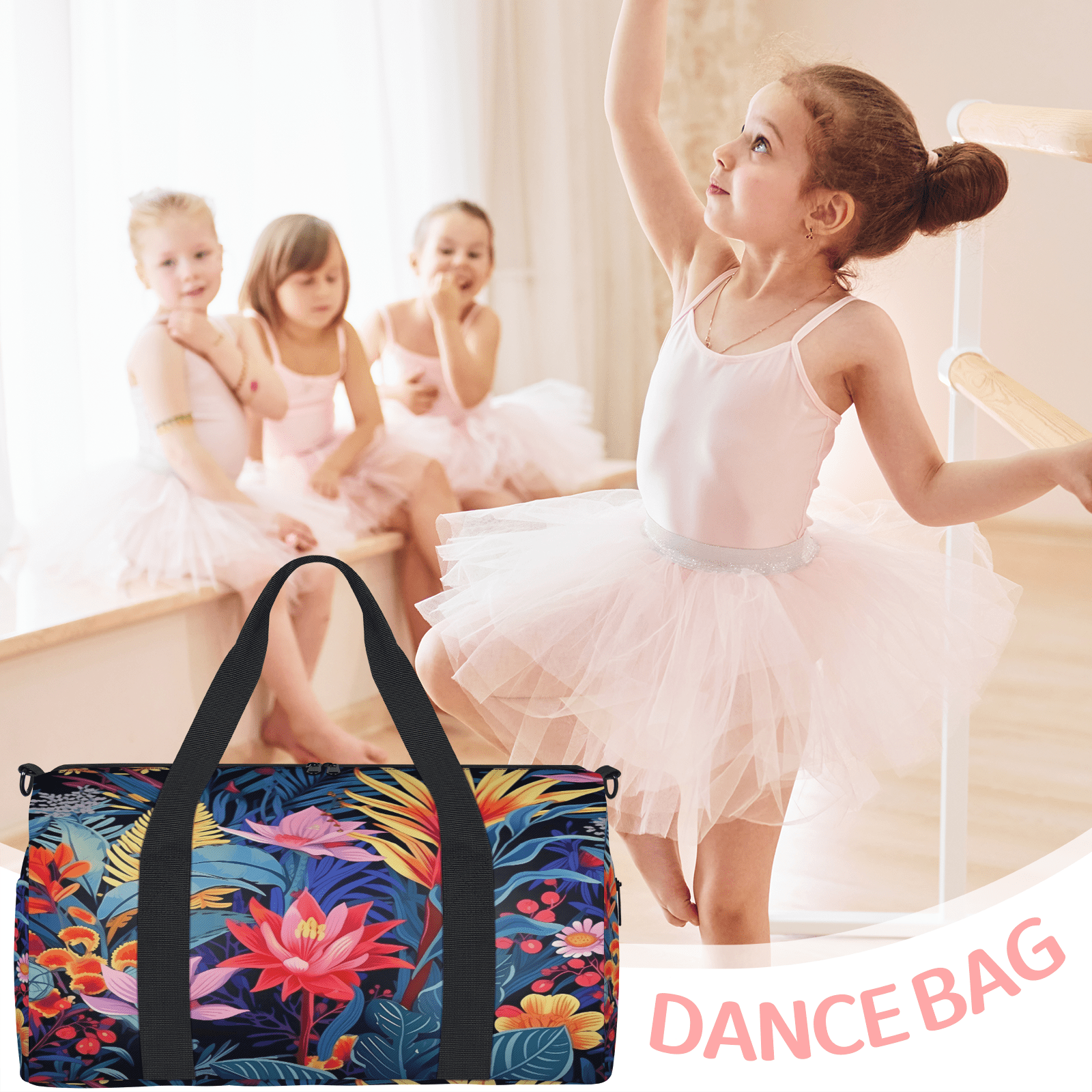 Herdesigns Colorful Floral Travel Duffle Bag Sports Yoga Weekender Overnight Carry on Workout Bags Lightweight Waterproof Gym Tote Bag for Women