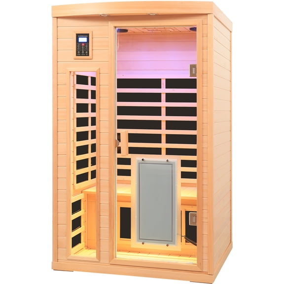 CTOSPOATO Ultra Low EMF 2 Person Infrared Sauna,Far Infrared Saunas for Home,Canadian Hemlock Wood Sauna Indoor Sauna with Chromotherapy Light,Bluetooth Speaker, Door Heating Plate