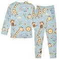thumbnail image 2 of Monkey Elephant Giraffe Pattern Cotton Pajamas 2 Piece Set Sleepwear Soft and Comfortable Homewear Nightwear, 2 of 7