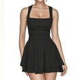 thumbnail image 1 of Robe Mini Noire à Encolure Carrée, Robe de Soirée Sans Manches Froncée pour Femmes, Robe Cocktail à Ourlet Volanté pour Femmes, 1 of 7