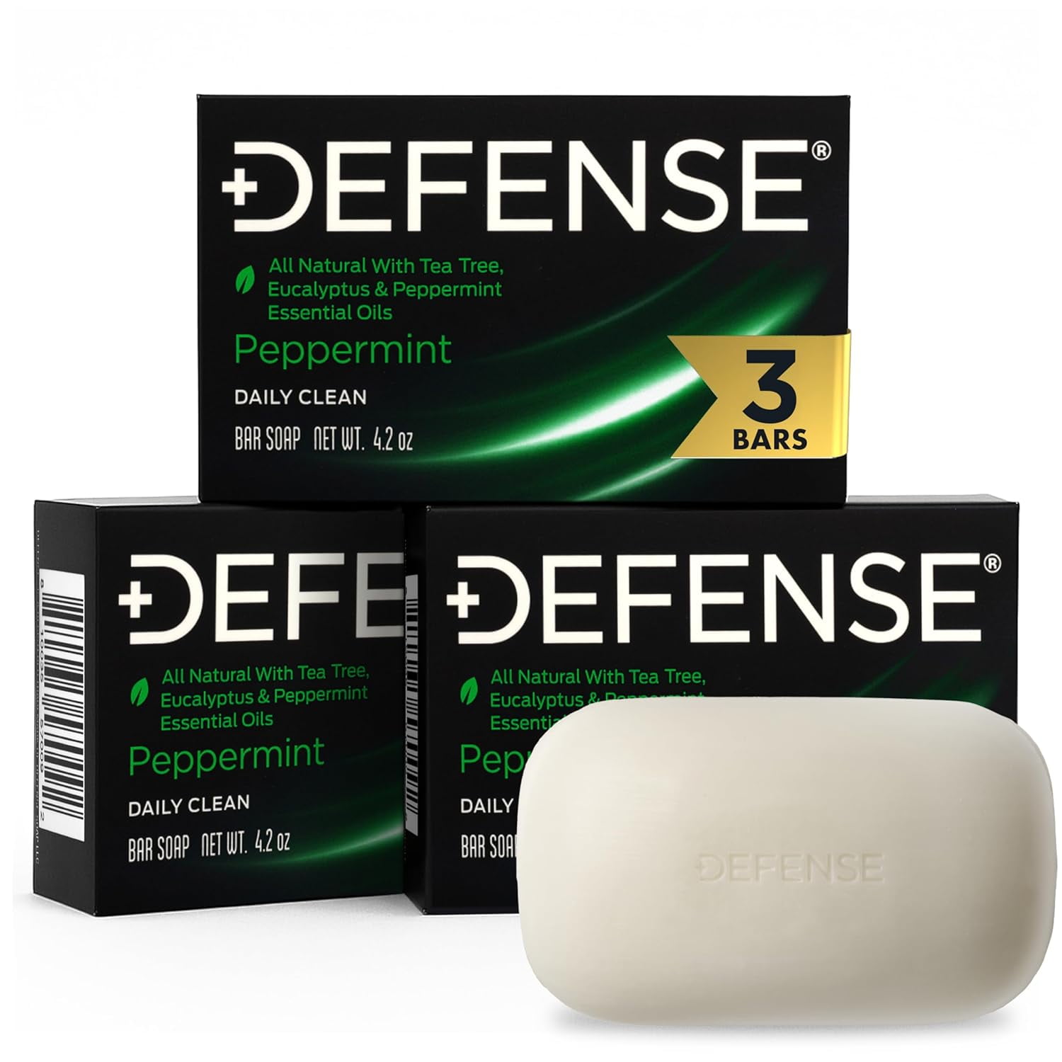 Defense Soap 3pk All Natural Peppermint Bar Soap for Men | Made by Wrestlers with Tea Tree Oil & Eucalyptus Oil to Promote Healthy Skin