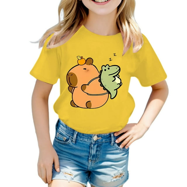 Liyamei T-Shirt Décontracté à Manches Courtes pour Garçons et Filles, Col Rond, Imprimé Animal de Dessin Animé, Taille 2-4 Ans