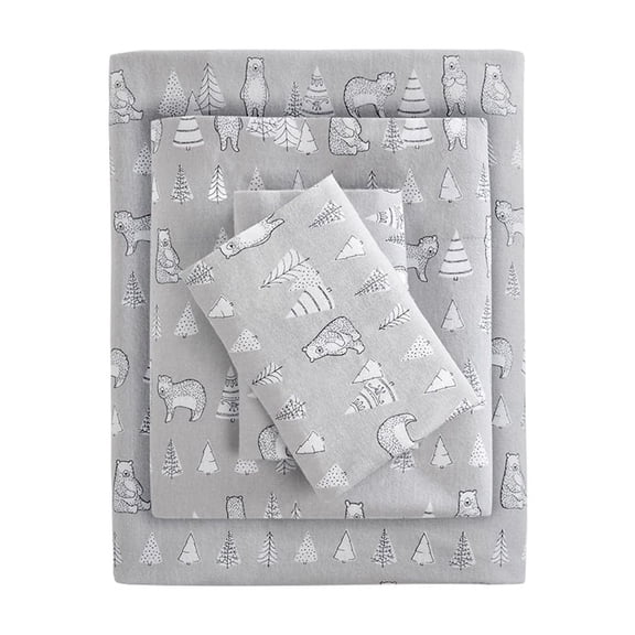 Gracie Mills Persephone 4-Piece Cotton Flannel Sheet Set Twin Gray GRACE-7549