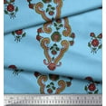 thumbnail image 3 of Soimoi Blue Cotton Voile Fabric Leaves & Floral Block Print Sewing Fabric Yard 42 Inch Wide, 3 of 3
