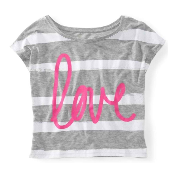Aeropostale Love Graphic playera para mujer, gris, grande Aeropostale Camiseta gráfica