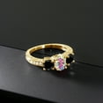 thumbnail image 3 of Gem Stone King 2.22 Ct Mercury Mist Mystic Topaz Black Diamond 18K Yellow Gold Plated Silver Moissanite Ring (Size 9), 3 of 4