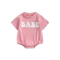 thumbnail image 2 of Baby Girls Summer Casual Romper Short Sleeve Round Neck Letter Print Loose Fit Playsuit, 2 of 9