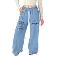 thumbnail image 2 of CUZIBR Girl'S Baggy Sweatpants Letter Print Drawstring Elastic Waist Straight Leg Athletic Pants With Pockets Wide Leg Breathable Spring Sport Long Trousers Elegant Clothes,Blue,13-14 Years, 2 of 9