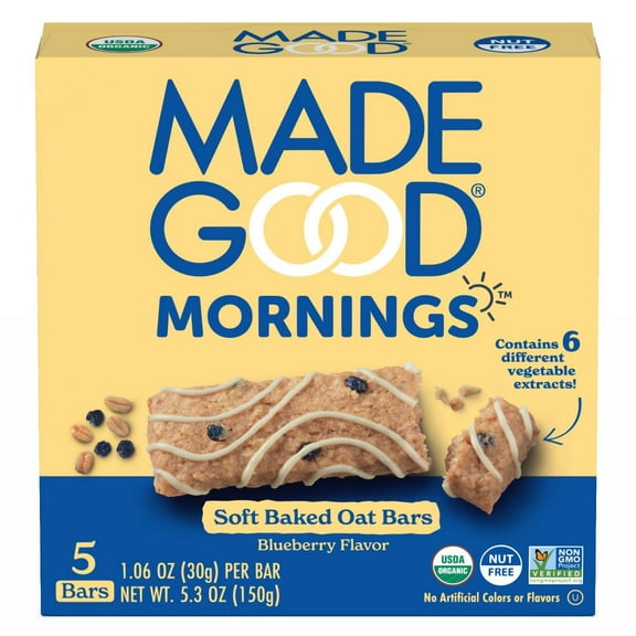2X - MadeGood Mornings Blueberry Soft Baked Oat Bars - 5.3oz/5ct