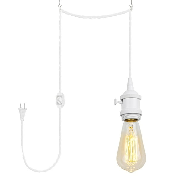 KAYYELAMP Corded Pendant Light Plug in Dimmable Switch Cord 19.6 Feet E26 White Switch Base DIY Modern Design Hanging Lamp for Bedsides Kitchen Stairs Counter(No Bulb)