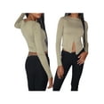 thumbnail image 5 of Biekopu Women Long Sleeve Tops,Slit Hem Patchwork Contrast Stitch Pullovers Crop Shirt Streetwear Clubwear, 5 of 5