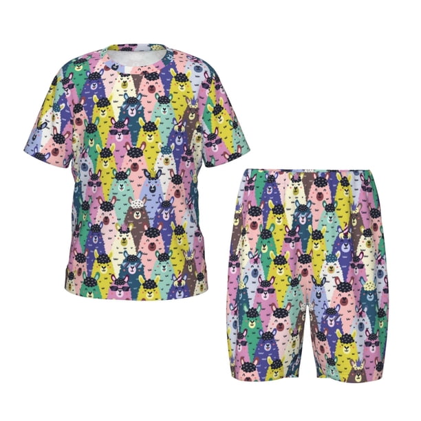 Balery Llamas Colorful Conjunto de Pijama Infantil de Manga Corta con Estampado – Ropa de Dormir de Algodón Suave-4X-Large