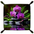 thumbnail image 2 of Women Girls Leather Square Dish Trinket Plate Jewelry Tray for Mothers Day Birthday Gift, Zen Basalt Stones Orchid, 2 of 6