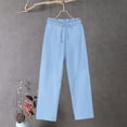 thumbnail image 2 of Lenpel Women's Cotton Linen Pants Plus Size Elastic High Waisted Drawstring Casual Trousers Loose Beach Pants, 2 of 3