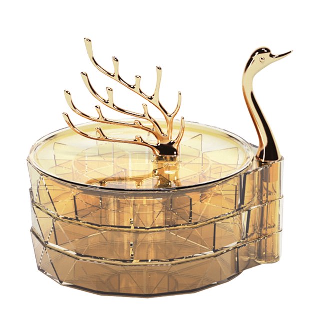 CSChome Jewelry Organizer Box Jewelry Organizer Box Rotatable Swan Shape Transparent Visible Multi Layers Necklace Jewelry