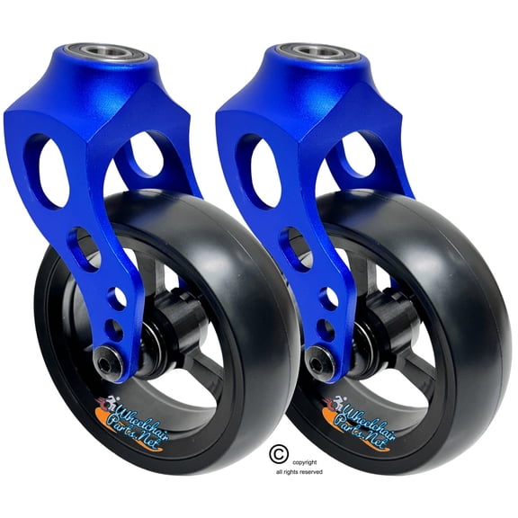 Blue Aluminum Caster Fork Assembly With 4x1.40 Soft Roll Wheels in Black Color