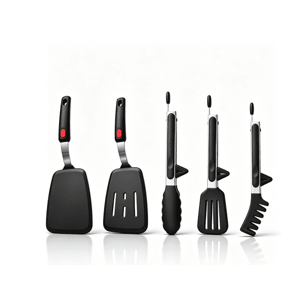 START MAKERS Kitchen Utensils Set, Silicone Cooking Utensils Set – 5-Piece Grill Set with Tongs & Spatula for Flipping Eggs, Burgers, Pancakes, Handling Salad, Pasta – Housewarming Gift