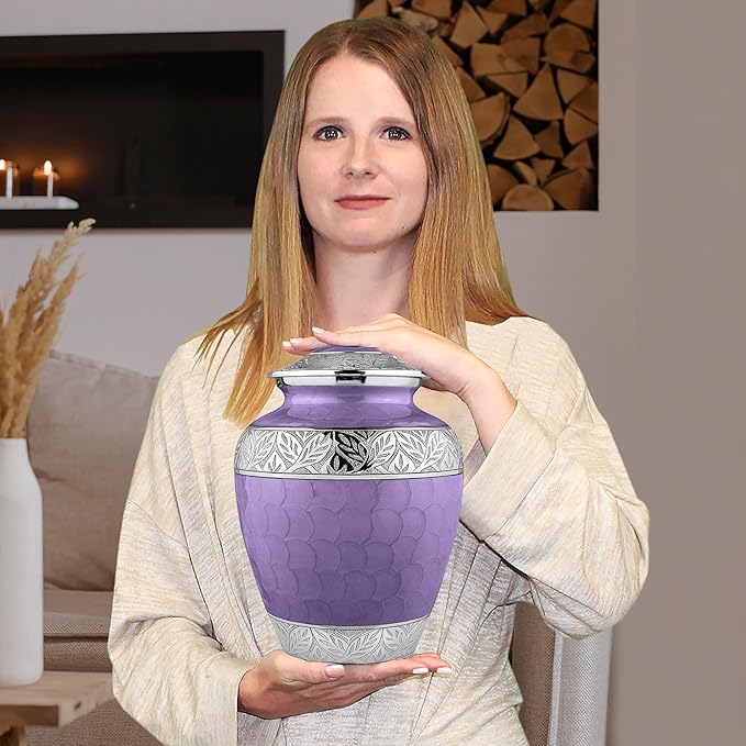 Purple Cremation Urn For Ashes Ceramic Urn With Silver Coated Design Urn For Ash Adults Urn For Ash funeral Urn For Ash Human Urn