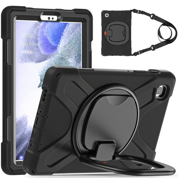 For Samsung Galaxy Tab A7 Lite 8.7 inch SM-T220/SM-T225/SM-T227 Case, 360 Rotatable Handle Stand, Shoulder Strap, Drop-Proof Design, Black