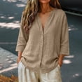 thumbnail image 6 of Brown Shirts for Womens 3/4 Sleeve Fall Slim Fit Basic Shirt Layer for Office, 6 of 6