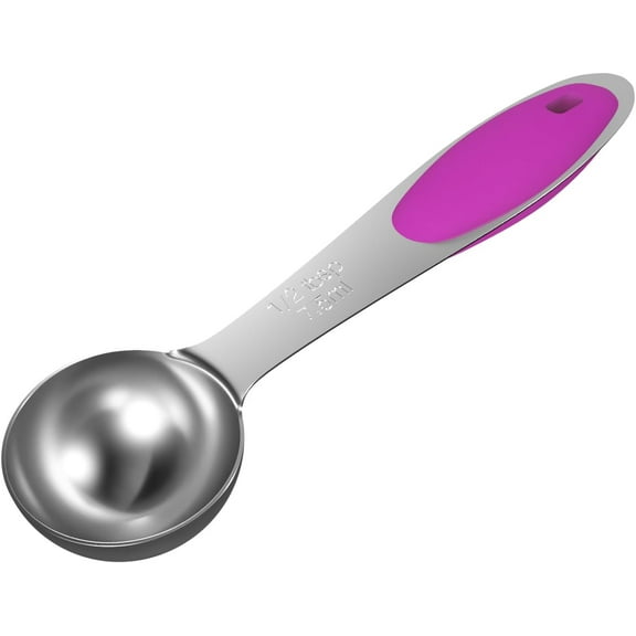 1PCS 1/2 Tbsp(1.5tsp, 1/4oz, 7.5ml) Single Measuring Spoon with Pink Silicone Grip, Stainless Steel Individual Measure Scoop Only