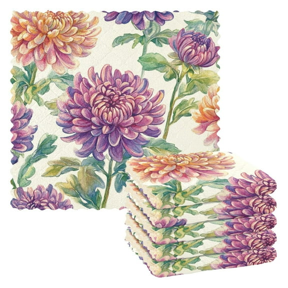 6 Pieces of Kitchen Towels 11x11Inch Kitchen Dish Cloths Kitchen Dish Towels Reuseable Cleaning Cloths Purple Chrysanthemums