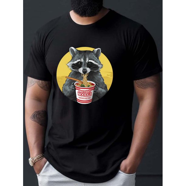 Casual Raccoon Print T-shirt - Men's Short Sleeve Top for Summer Daily Wear