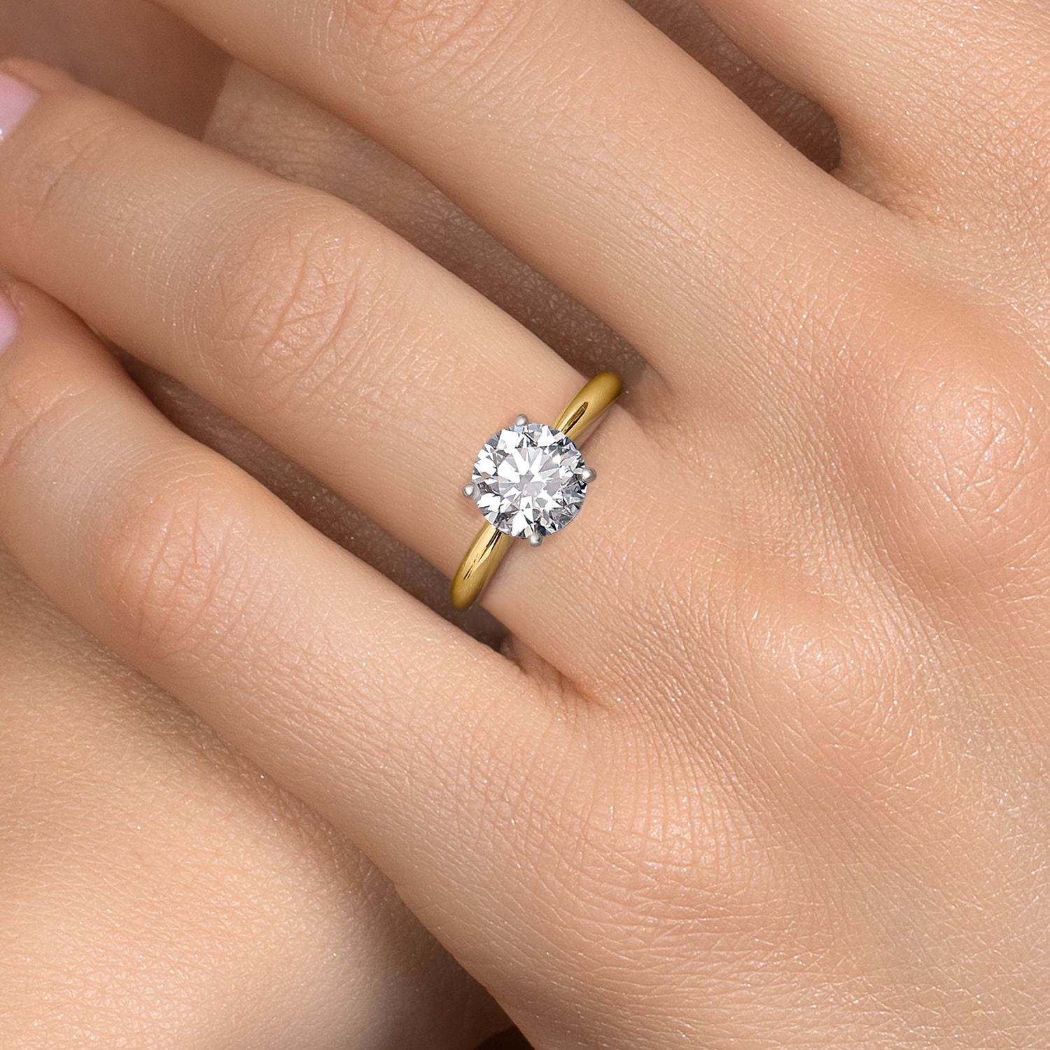 Gem Stone King 3.00 Ct IGI Certified Lab Grown Diamond Solitaire Engagement Ring for Women in Two Tone 14K Yellow and White Gold Ring | Round Cut | D-E Color | VS1-VS2 Clarity | Size 6