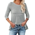 thumbnail image 1 of Gibobby suéteres de invierno de punto Camisas casuales de manga larga para mujer, cuello Rojoondo, camiseta holgada, camisetas de punto caladas (Gris, L), 1 of 5