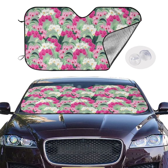 Picia Orchids Flowers Curved Windshield Sunshade Accordion Folding Style Auto Shade for Car Truck SUV Van Blocks UV Ray Sun Visor Protector -Small