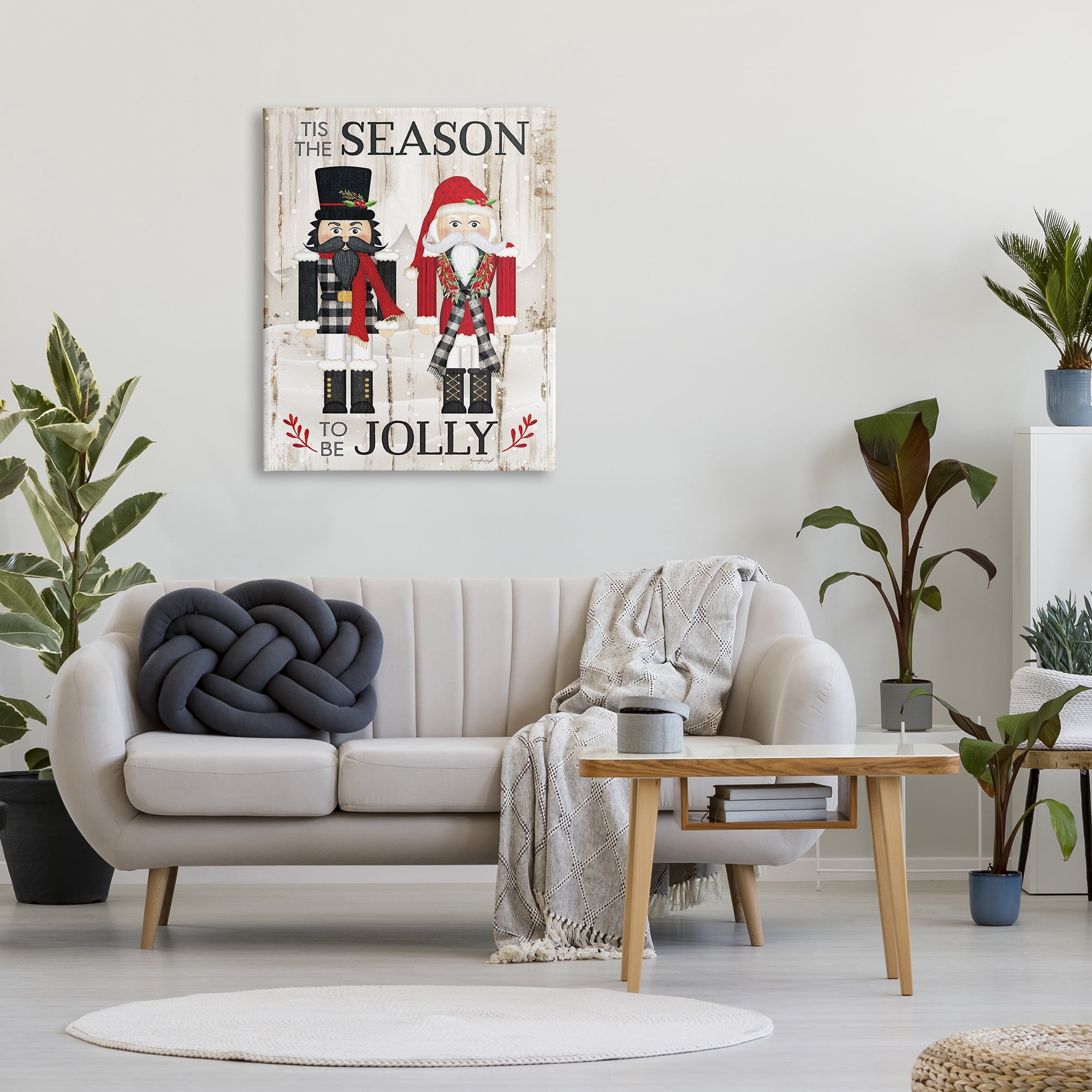 Stupell Industries Tis the Season Be Jolly Phrase Rustic Nutcrackers Inspirational Painting Gallery Wrapped Canvas Print Wall Art, 30 x 40