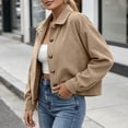 thumbnail image 6 of MLCDZ Womens Corduroy Jacket Cropped Fall Long Sleeve Button Down Turn collared Coat Casual Lightweight Solid Color Bomber Outerwear with Pockets, 6 of 8