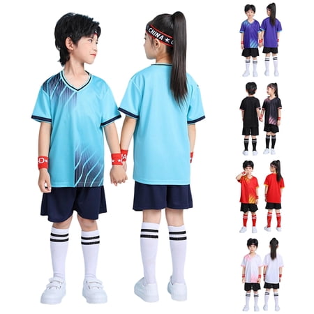 Rggeeun Baby Boys Clothes Sets Gradient Striped Print Sportswear Ringer Short Sleeve V Neck Quick Drying Top & Elastic Athletic Shorts for Summer Everyday Wear Classic Set Blue 13-14 Years
