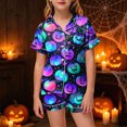 thumbnail image 2 of KPOPLK Halloween Pajamas Sets for Girls 2T-13T Short Sleeve Button Down Shirt and Elastic Waist Shorts Jammies Teen Girl 2 Piece Pjs,Size 12-13 Years, 2 of 5
