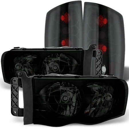 Fit 2002-2005 Dodge Ram 1500 03-05 2500 3500 Black Smoked Headlights+Tail Lights